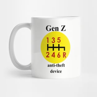 Gen Z anti-theft device in red, yellow, and black Mug